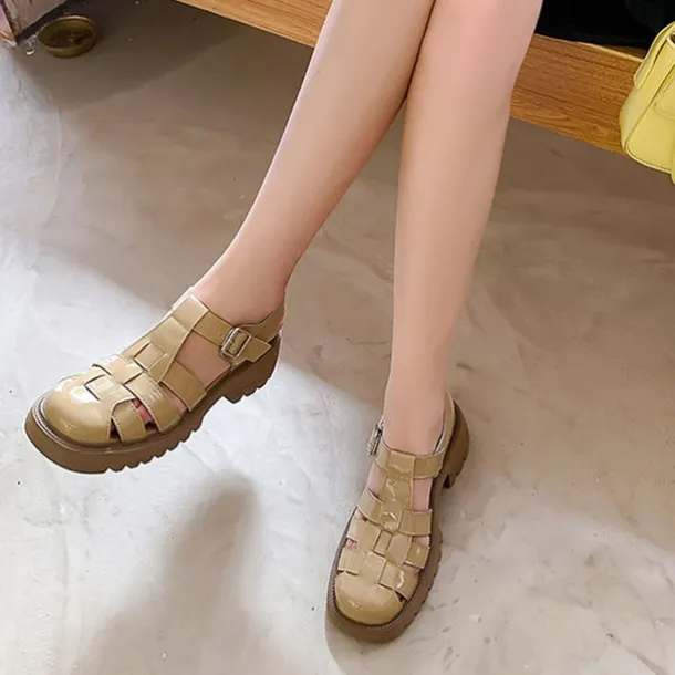 Women's White Fisherman Sandals with Chunky Lug Sole and Buckle Strap, Vintage Closed-Toe Faux Leather Shoes for Summer, Daily Wear, and Casual Outfits