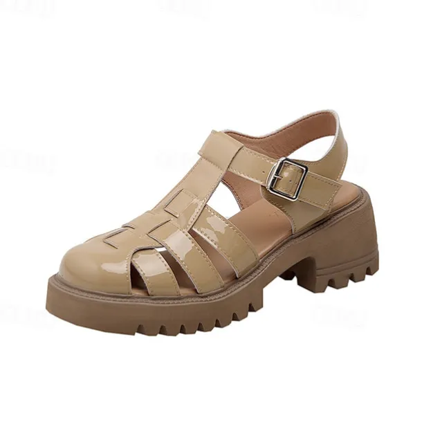 Women's White Fisherman Sandals with Chunky Lug Sole and Buckle Strap, Vintage Closed-Toe Faux Leather Shoes for Summer, Daily Wear, and Casual Outfits