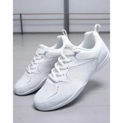 Women's White Flyknit Jazz Dance Sneakers - Lightweight Breathable Lace-Up Professional Training Shoes for Stage and Studio