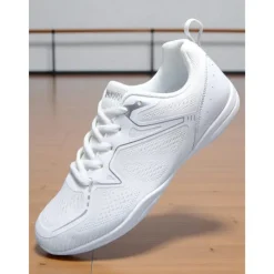 Women's White Flyknit Jazz Dance Sneakers - Lightweight Breathable Lace-Up Professional Training Shoes for Stage and Studio