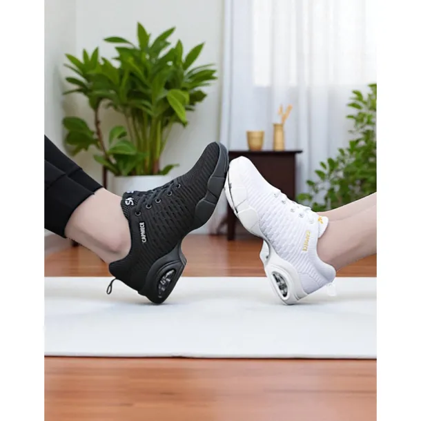 Women's White Jazz Dance Sneakers - Breathable Lace-Up Shoes for Practice, Performance & Fitness Dance Classes