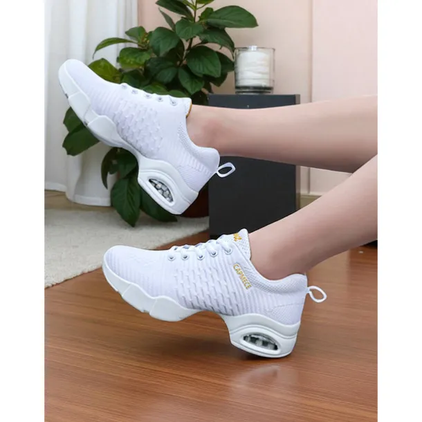 Women's White Jazz Dance Sneakers - Breathable Lace-Up Shoes for Practice, Performance & Fitness Dance Classes