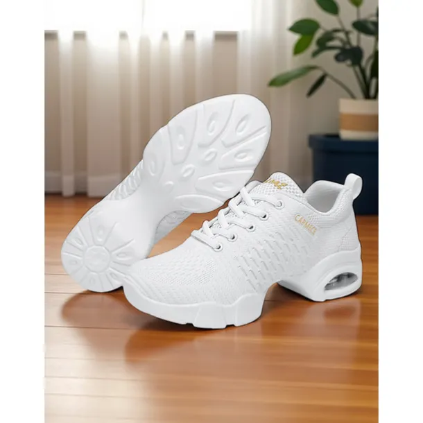 Women's White Jazz Dance Sneakers - Breathable Lace-Up Shoes for Practice, Performance & Fitness Dance Classes