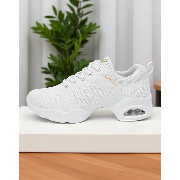 Women's White Jazz Dance Sneakers - Breathable Lace-Up Shoes for Practice, Performance & Fitness Dance Classes