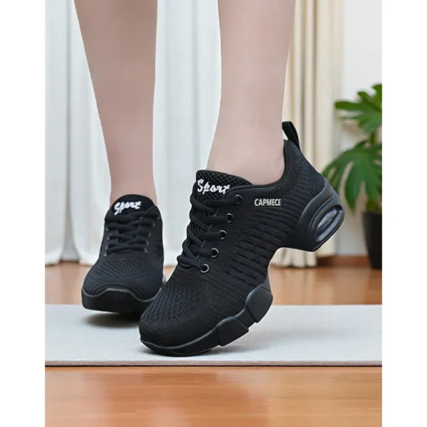 Women's White Jazz Dance Sneakers - Breathable Lace-Up Shoes for Practice, Performance & Fitness Dance Classes