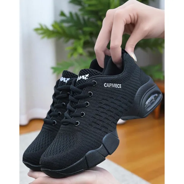 Women's White Jazz Dance Sneakers - Breathable Lace-Up Shoes for Practice, Performance & Fitness Dance Classes