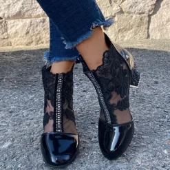 Women's White Lace Ankle Boots with Transparent Block Heel - Perfect for Weddings and Special Events