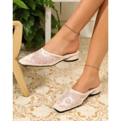 Women's White Lace Ballet Flats – Elegant Sheer Mesh Wedding Shoes for Brides and Summer Garden Parties
