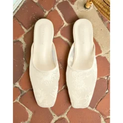 Women's White Lace Ballet Flats – Elegant Sheer Mesh Wedding Shoes for Brides and Summer Garden Parties