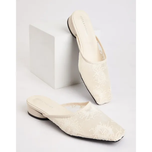 Women's White Lace Ballet Flats – Elegant Sheer Mesh Wedding Shoes for Brides and Summer Garden Parties