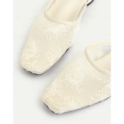 Women's White Lace Ballet Flats – Elegant Sheer Mesh Wedding Shoes for Brides and Summer Garden Parties