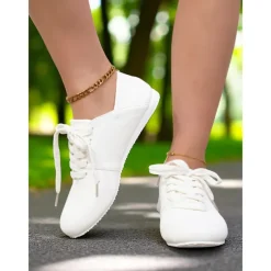 Women's White Lace-Up Casual Flat Shoes – Comfortable Lightweight Sneakers for Everyday Wear, Walking, Travel and Street Style Outfits