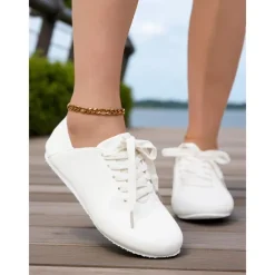 Women's White Lace-Up Casual Flat Shoes – Comfortable Lightweight Sneakers for Everyday Wear, Walking, Travel and Street Style Outfits