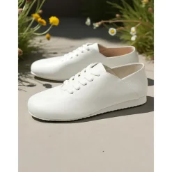 Women's White Lace-Up Casual Flat Shoes – Comfortable Lightweight Sneakers for Everyday Wear, Walking, Travel and Street Style Outfits