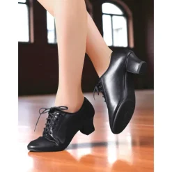 Women's White Lace-Up Dance Shoes - Low Heel Professional Practice Footwear for Ballroom, Latin and Jazz Training