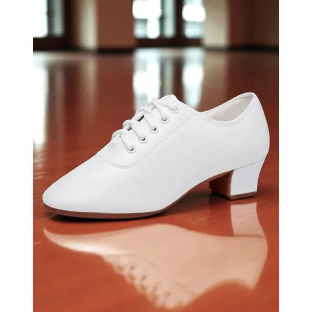 Women's White Lace-Up Dance Shoes - Low Heel Professional Practice Footwear for Ballroom, Latin and Jazz Training