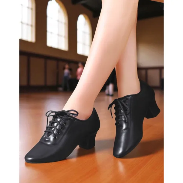Women's White Lace-Up Dance Shoes - Low Heel Professional Practice Footwear for Ballroom, Latin and Jazz Training