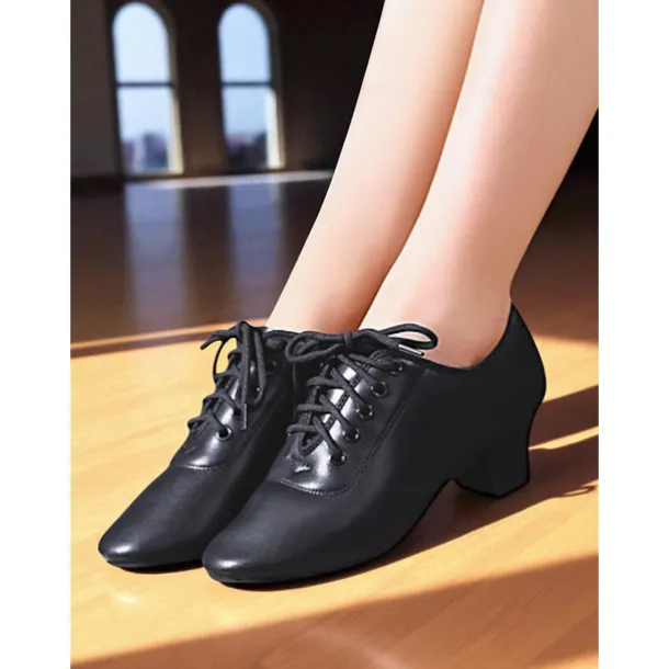 Women's White Lace-Up Dance Shoes - Low Heel Professional Practice Footwear for Ballroom, Latin and Jazz Training
