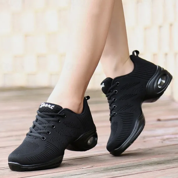 Women's White Mesh Breathable Jazz Dance Sneakers – Lightweight Lace-Up Air Cushion Shoes for Fitness, Zumba, Hip Hop & Practice Training