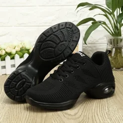 Women's White Mesh Breathable Jazz Dance Sneakers – Lightweight Lace-Up Air Cushion Shoes for Fitness, Zumba, Hip Hop & Practice Training