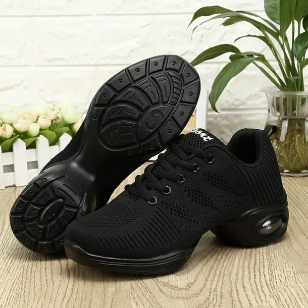 Women's White Mesh Breathable Jazz Dance Sneakers – Lightweight Lace-Up Air Cushion Shoes for Fitness, Zumba, Hip Hop & Practice Training