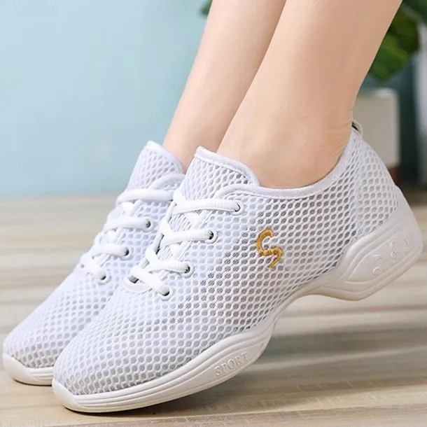 Women's White Mesh Dance Shoes – Lightweight Breathable Sneakers for Jazz, Ballet, and Fitness Dance
