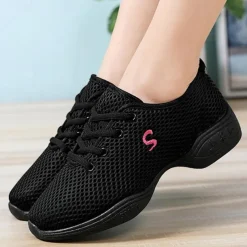 Women's White Mesh Dance Shoes – Lightweight Breathable Sneakers for Jazz, Ballet, and Fitness Dance