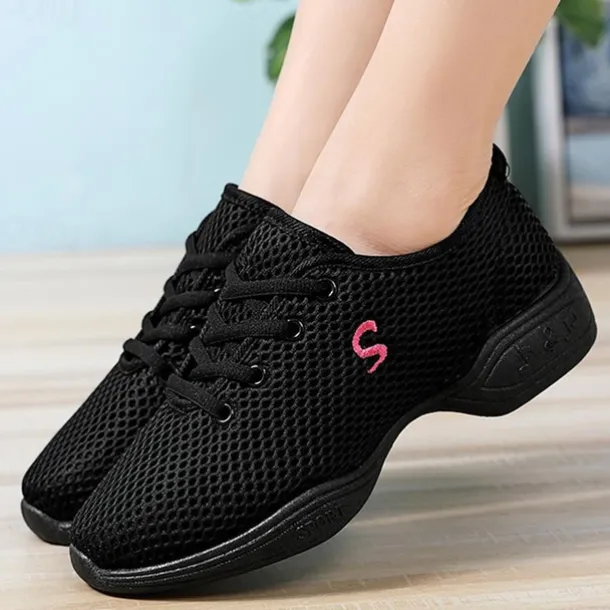 Women's White Mesh Dance Shoes – Lightweight Breathable Sneakers for Jazz, Ballet, and Fitness Dance