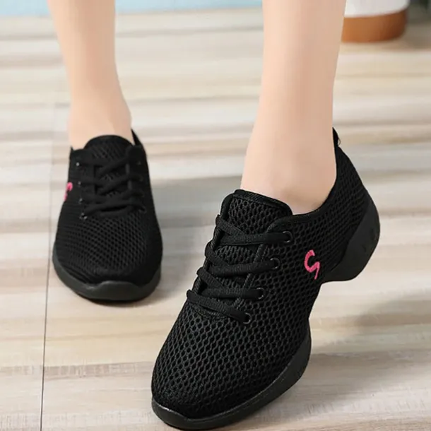 Women's White Mesh Dance Shoes – Lightweight Breathable Sneakers for Jazz, Ballet, and Fitness Dance