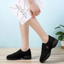 Women's White Mesh Dance Shoes – Lightweight Breathable Sneakers for Jazz, Ballet, and Fitness Dance