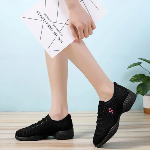 Women's White Mesh Dance Shoes – Lightweight Breathable Sneakers for Jazz, Ballet, and Fitness Dance