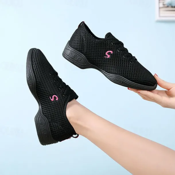 Women's White Mesh Dance Shoes – Lightweight Breathable Sneakers for Jazz, Ballet, and Fitness Dance