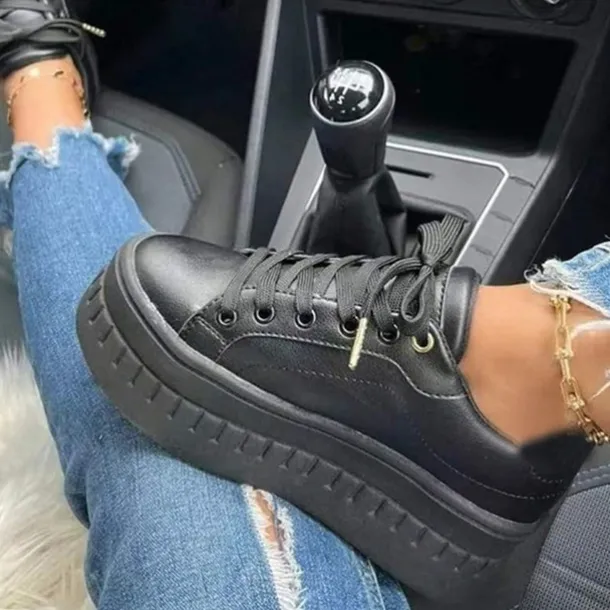 Women's White Platform Lace-Up Sneakers with Chunky Sole - Trendy Casual Shoes for Streetwear and Everyday Style