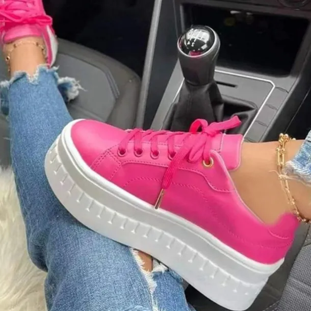 Women's White Platform Lace-Up Sneakers with Chunky Sole - Trendy Casual Shoes for Streetwear and Everyday Style