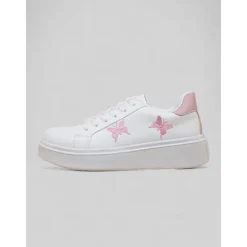 Women's White Platform Sneakers with Butterfly Embroidery | Casual Lace-Up Shoes for Everyday Wear