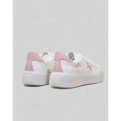 Women's White Platform Sneakers with Butterfly Embroidery | Casual Lace-Up Shoes for Everyday Wear