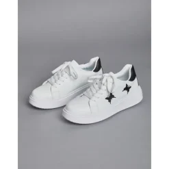 Women's White Platform Sneakers with Butterfly Embroidery | Casual Lace-Up Shoes for Everyday Wear