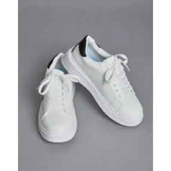 Women's White Platform Sneakers with Butterfly Embroidery | Casual Lace-Up Shoes for Everyday Wear