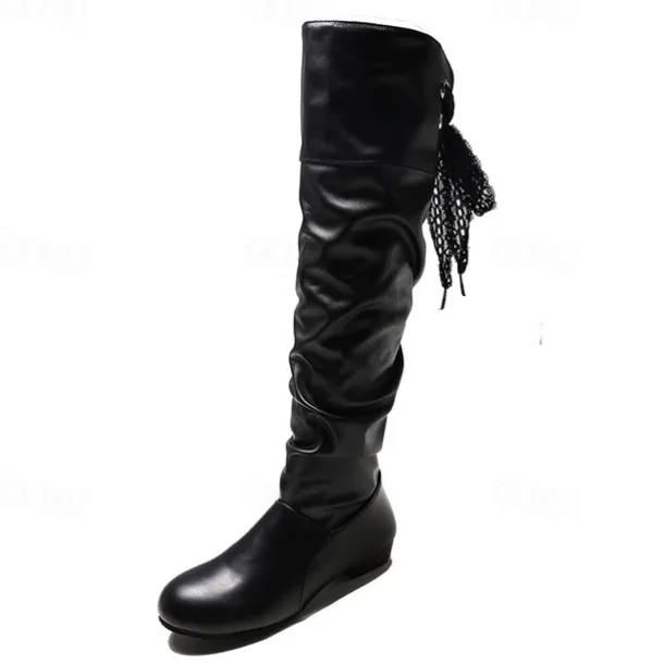 Women's White Slouchy Knee-High Boots - Soft Faux Leather with Low Heel, Perfect for Casual Outings or Pairing with Dresses for a Chic Look