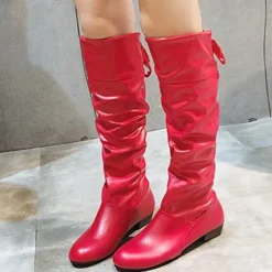 Women's White Slouchy Knee-High Boots - Soft Faux Leather with Low Heel, Perfect for Casual Outings or Pairing with Dresses for a Chic Look