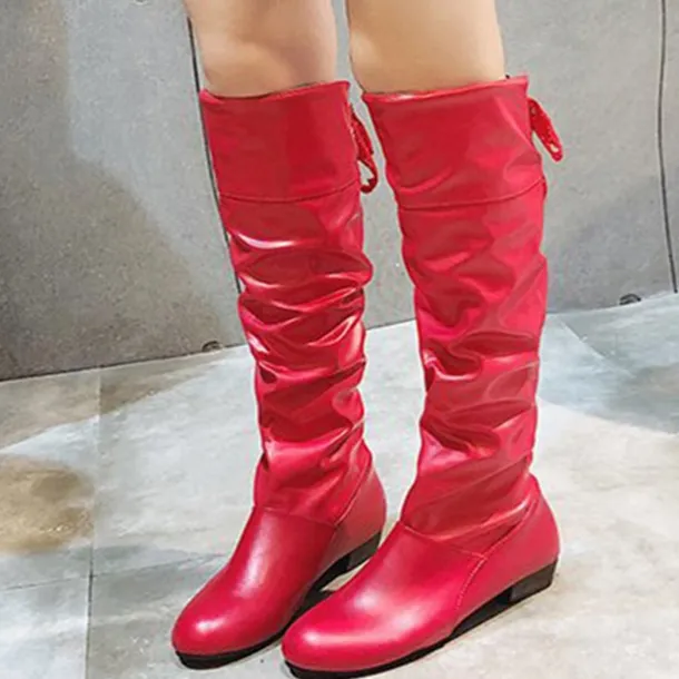 Women's White Slouchy Knee-High Boots - Soft Faux Leather with Low Heel, Perfect for Casual Outings or Pairing with Dresses for a Chic Look