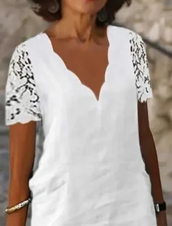 Women's White Summer Spring Midi Dress Linen-Inspired Dresses White Dress Casual Dress Modern Casual Mature Outdoor Vacation Daily Regular Fit Plain V Neck