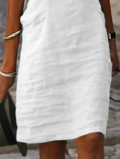 Women's White Summer Spring Midi Dress Linen-Inspired Dresses White Dress Casual Dress Modern Casual Mature Outdoor Vacation Daily Regular Fit Plain V Neck
