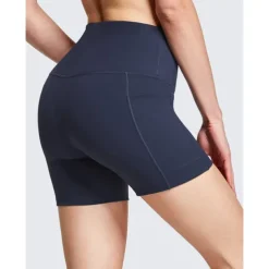 Women's Wide Band Waist Sports Shorts With Phone Pocket Solid Colored High Waist Elastic Yoga Running Bottom Pants