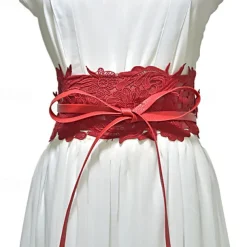 Women's Wide Belt Corset Belt PU Leather Buckle Free Geometric Formal Party Wedding White Black Pink Red