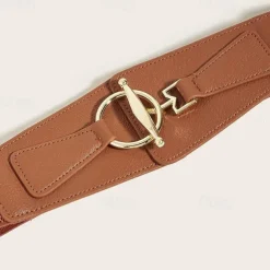 Women's Wide Belt Corset Belt PU Leather Buckle Free Geometric Formal Classic Party Work Black khaki