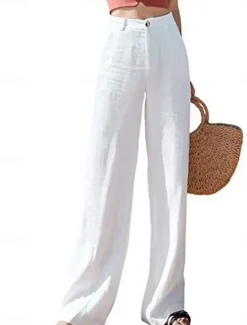 Women's Wide Leg Baggy Pants Solid Color Fashion Basic Full Length High Waist Plain Pocket Comfort Outdoor Micro-elastic Vacation Street Daily Deep Green Black White Summer Spring Regular Fit