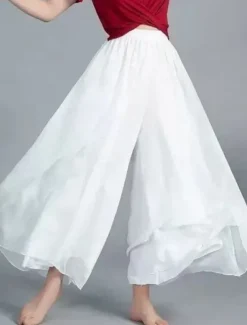 Women's Wide Leg Chinos Active Classic Style Full Length High Waist Plain Elastic Waistband Comfy Soft Comfortable Micro-elastic Outdoor Vacation Street Black White Summer Regular Fit