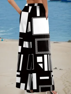 Women's Wide Leg Chinos Baggy Pants Vacation Vintage Fashion Full Length High Waist Floral Graphic Geometric Printing Soft Breathable Micro-elastic Vacation Street Causal Black Summer Spring Loose Fit