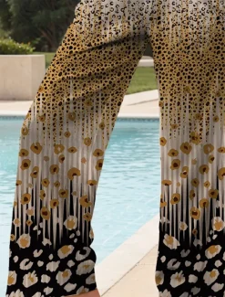 Women's Wide Leg Chinos Baggy Pants Vacation Vintage Fashion Full Length High Waist Graphic Leopard Geometric Printing Thermal Warm Soft Breathable Micro-elastic Vacation Street Causal Dark red